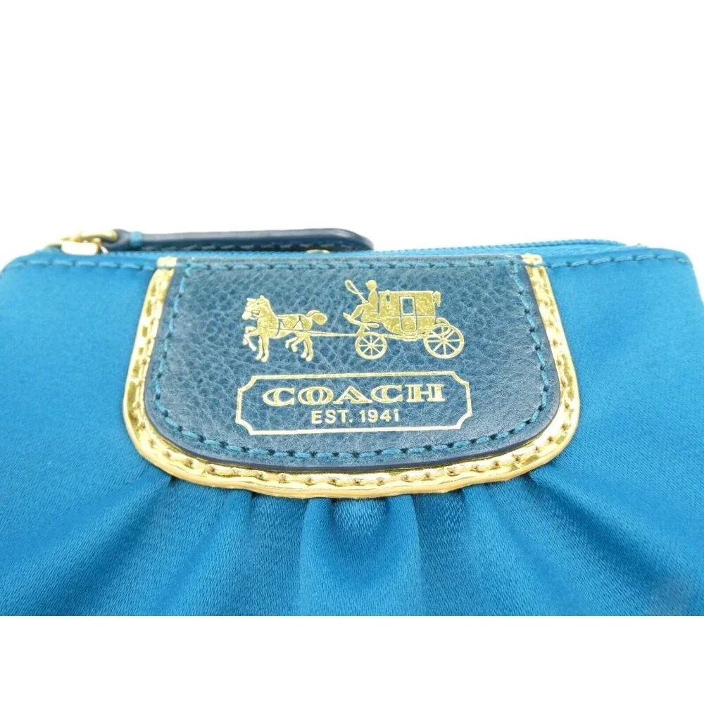 Coach Amanda Teal Satin Mini‎ Skinny Zip Coin Purse 42030
